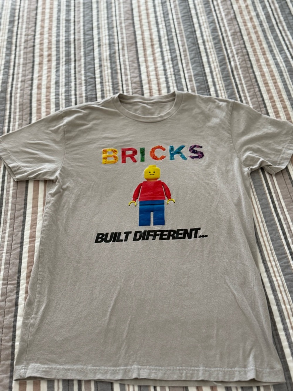 BRICKS Built Different Grey Graphic Tee with Colorful Logo